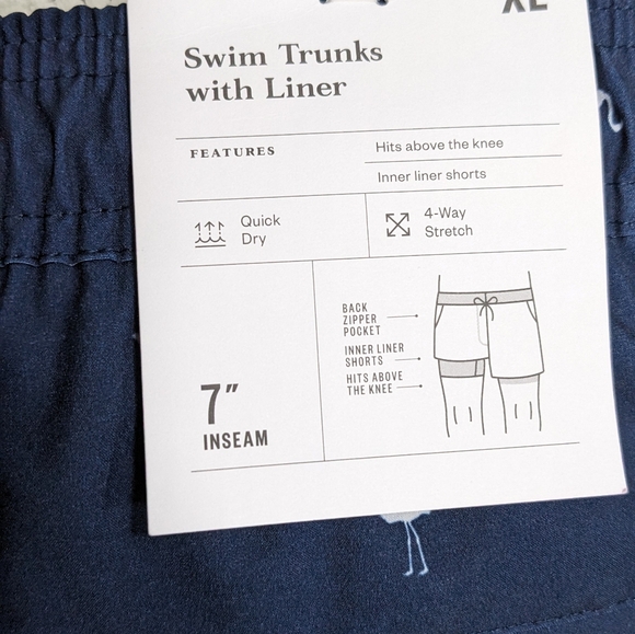 NWT Goodfellow & Co XL Swim Trunks 7 inch Inseam, Navy with White Flamingos - Picture 4 of 8
